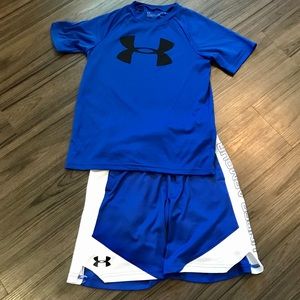 Boys blue Under Armour shorts set size small EUC